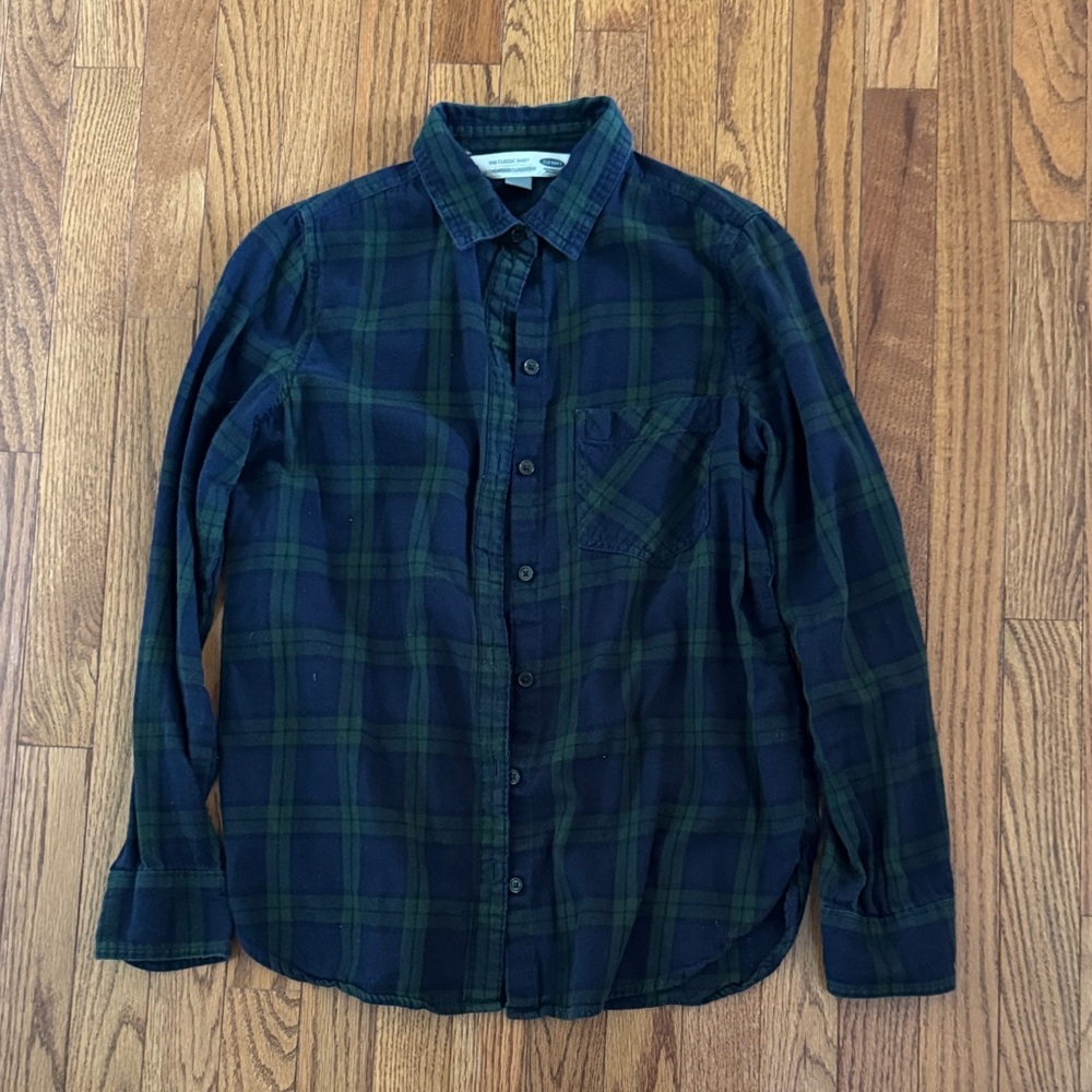 Old Navy Navy and Green Plaid Button-Down Shirt